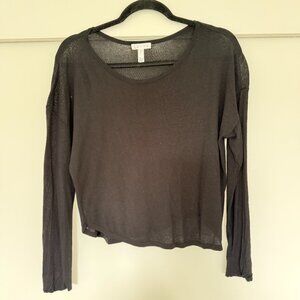 Leith Semi Sheer Long Sleeve Top in black